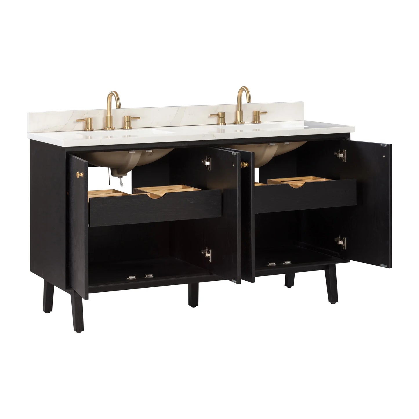 Adele 60" Freestanding Bathroom Vanity with Calacatta White Quartz Top and Vitreous China Undermount Sinks