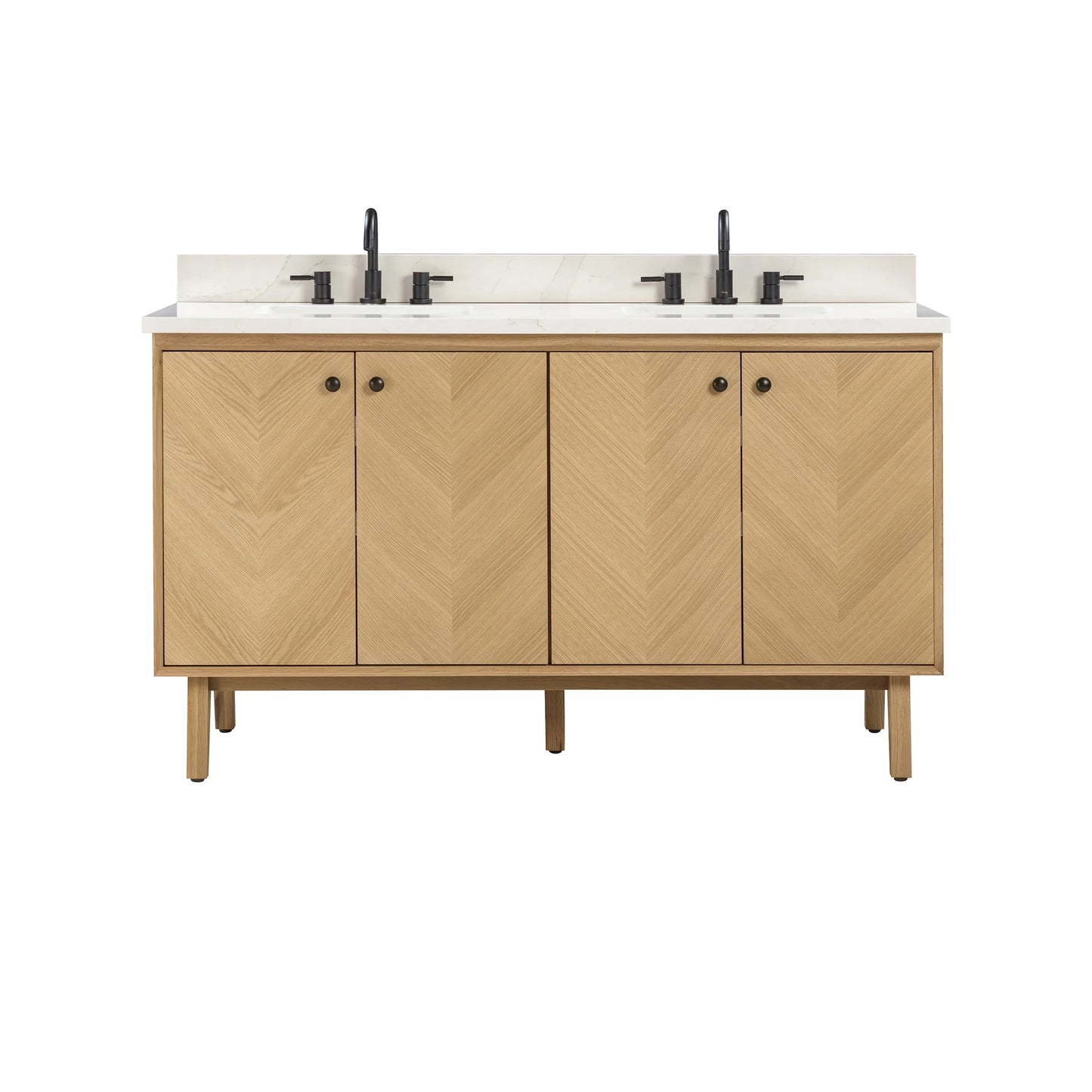 Adele 60" Freestanding Bathroom Vanity with Calacatta White Quartz Top and Vitreous China Undermount Sinks