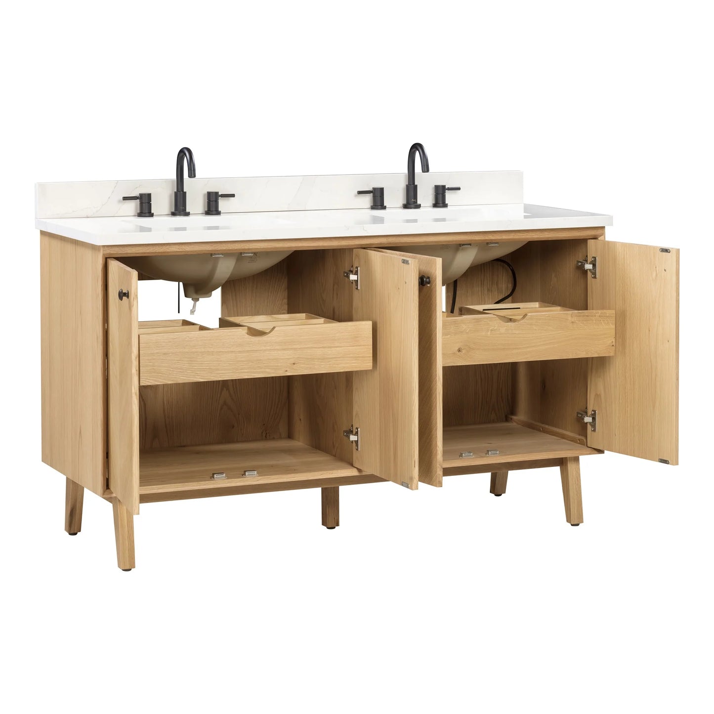 Adele 60" Freestanding Bathroom Vanity with Calacatta White Quartz Top and Vitreous China Undermount Sinks