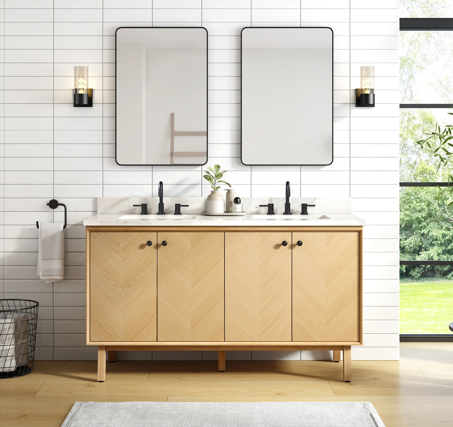 Adele 60" Freestanding Bathroom Vanity with Calacatta White Quartz Top and Vitreous China Undermount Sinks