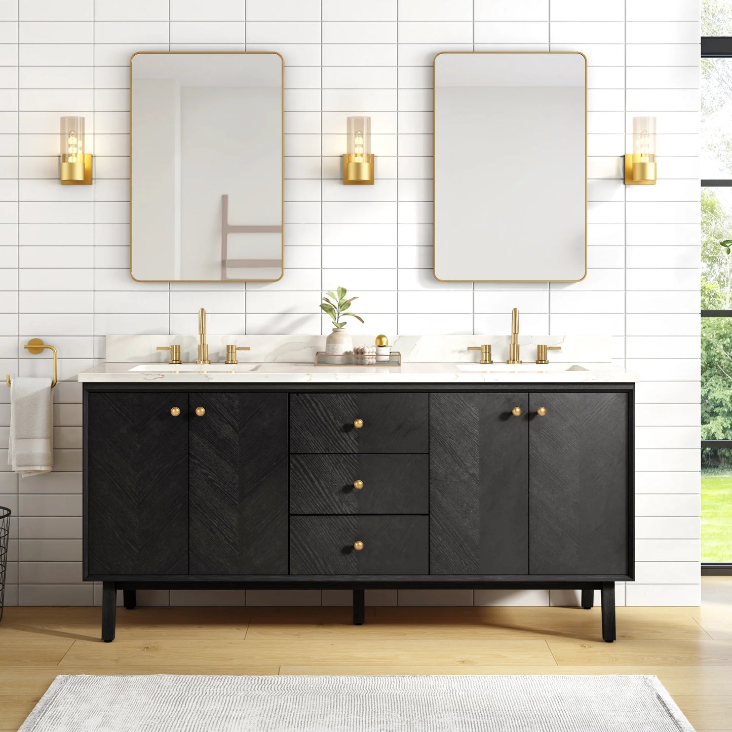 Adele 72" Freestanding Bathroom Vanity with Calacatta White Quartz Top and Vitreous China Undermount Sinks