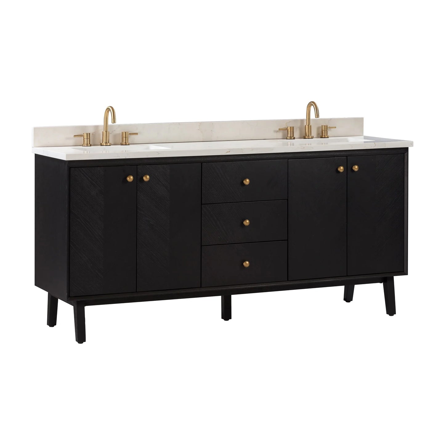 Adele 72" Freestanding Bathroom Vanity with Calacatta White Quartz Top and Vitreous China Undermount Sinks