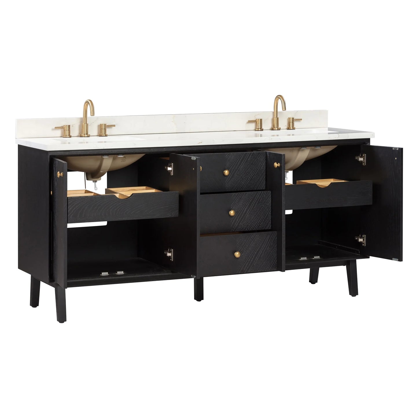 Adele 72" Freestanding Bathroom Vanity with Calacatta White Quartz Top and Vitreous China Undermount Sinks