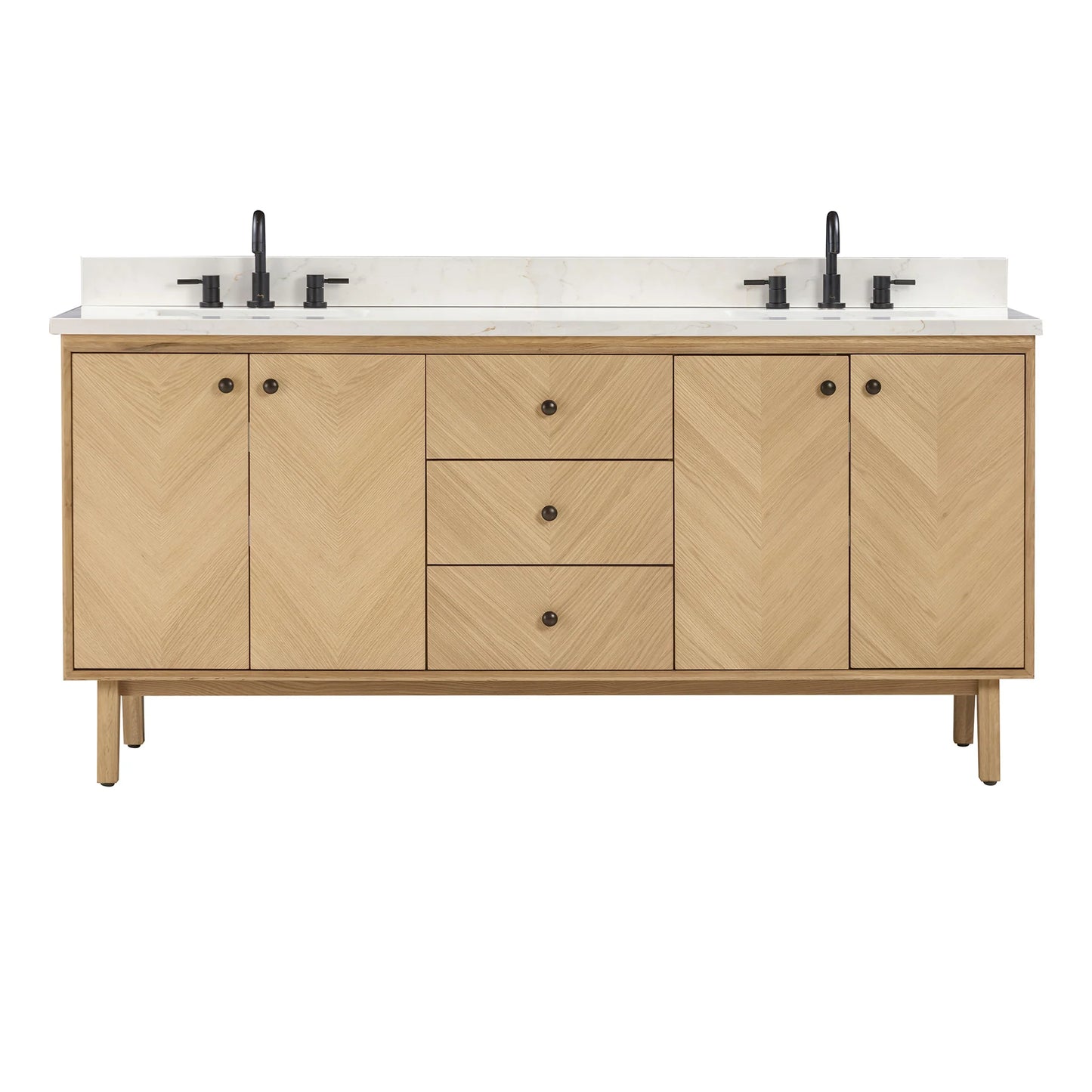 Adele 72" Freestanding Bathroom Vanity with Calacatta White Quartz Top and Vitreous China Undermount Sinks