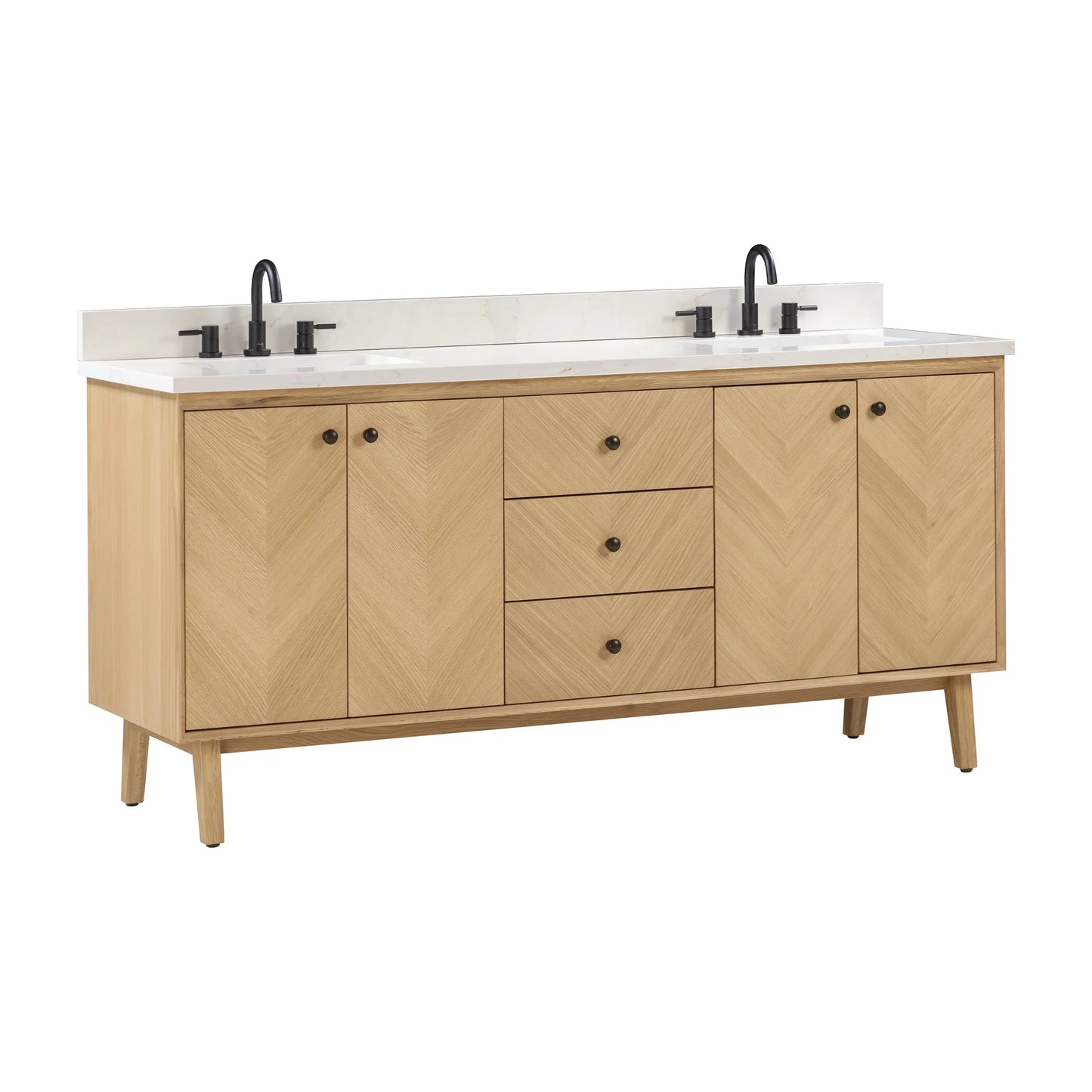 Adele 72" Freestanding Bathroom Vanity with Calacatta White Quartz Top and Vitreous China Undermount Sinks