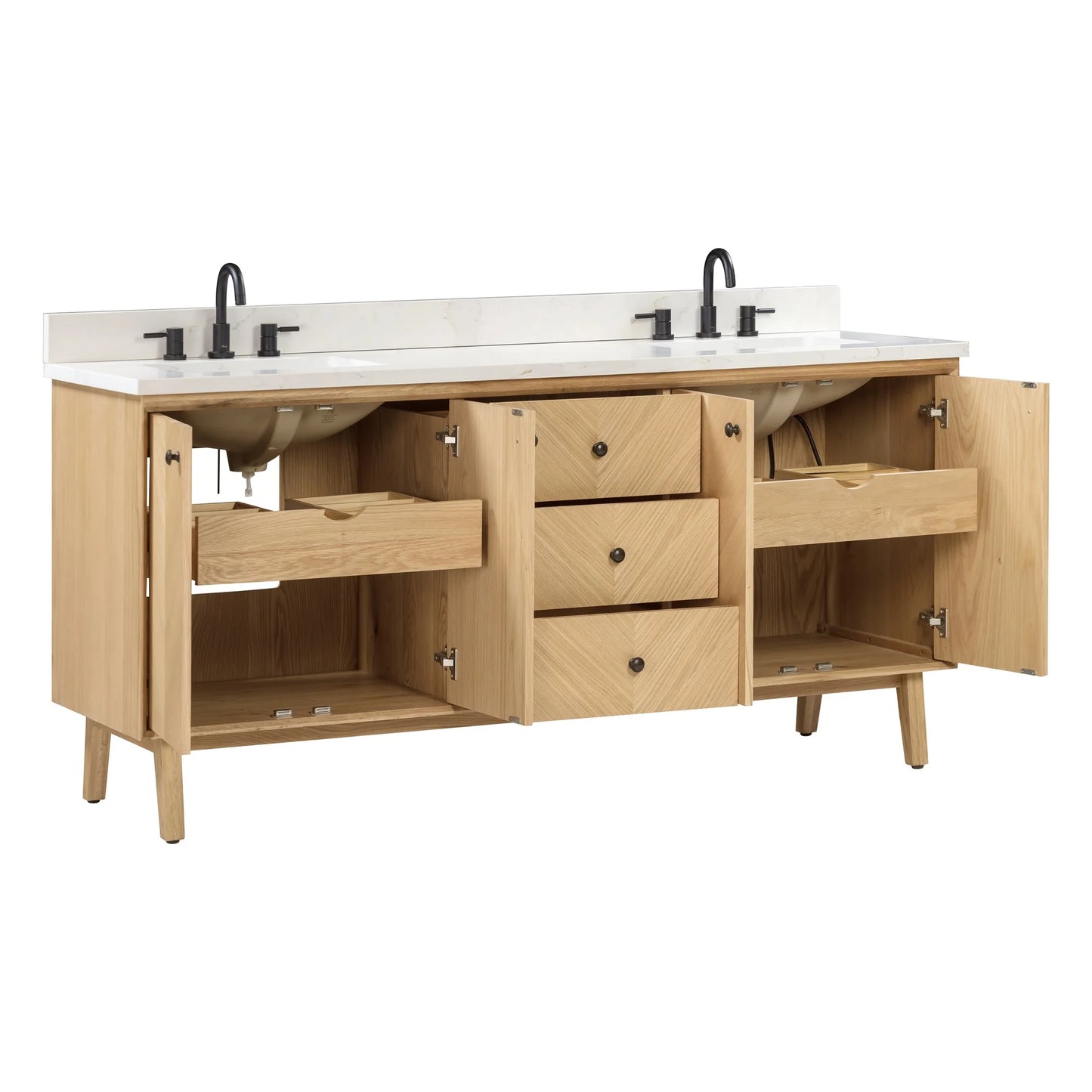 Adele 72" Freestanding Bathroom Vanity with Calacatta White Quartz Top and Vitreous China Undermount Sinks
