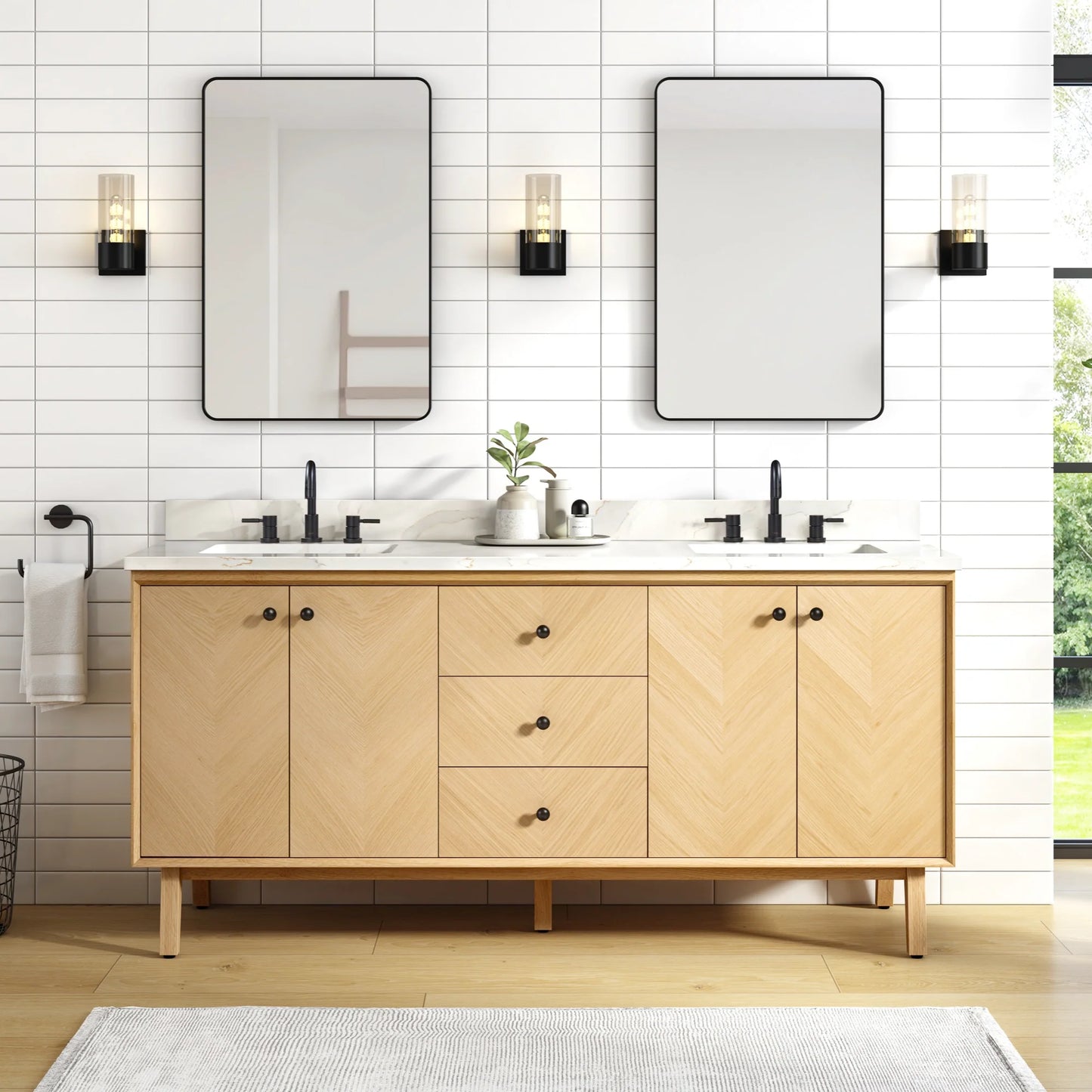 Adele 72" Freestanding Bathroom Vanity with Calacatta White Quartz Top and Vitreous China Undermount Sinks