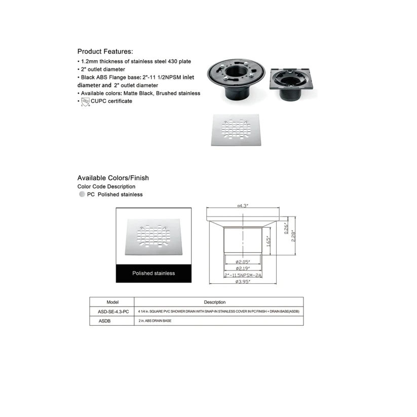 Shadrack Square PVC Shower Floor Drain