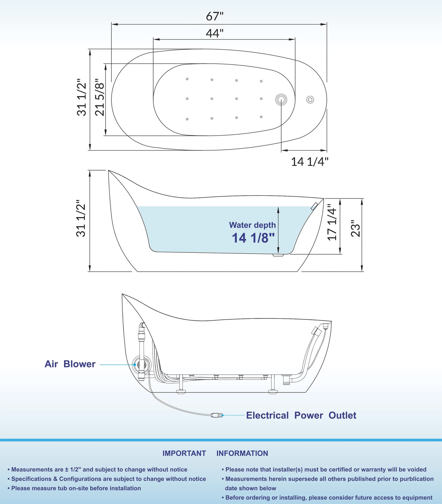 Penumbra 67" Freestanding Whirlpool Bathtub