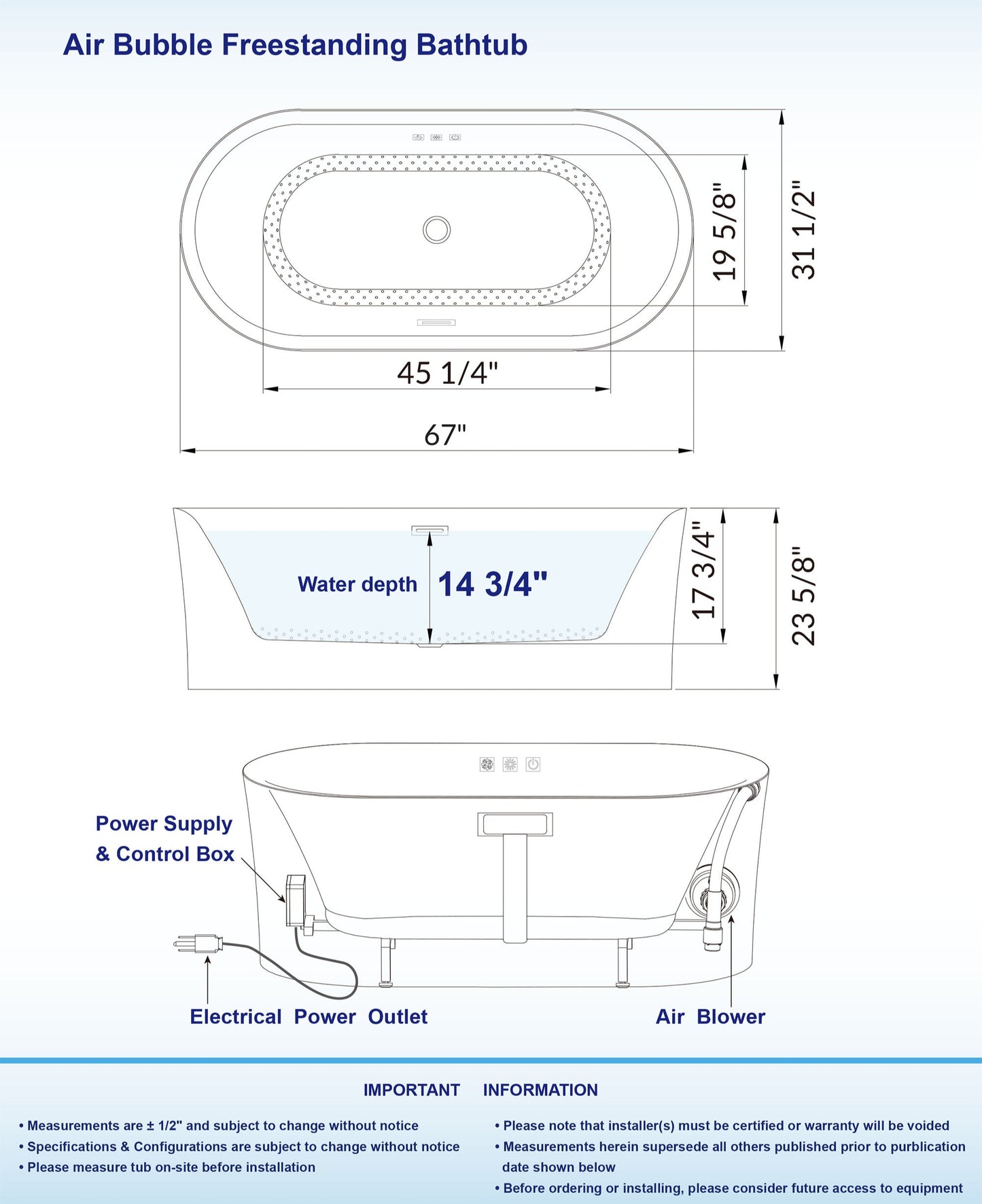 Badewanne 67" Freestanding Whirlpool Bathtub