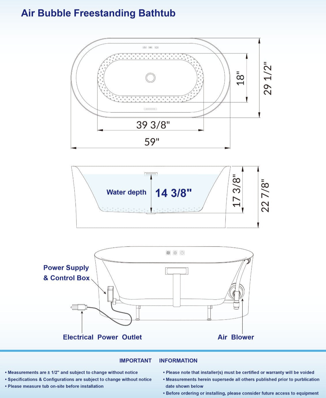 Badewanne 59" Freestanding Whirlpool Bathtub