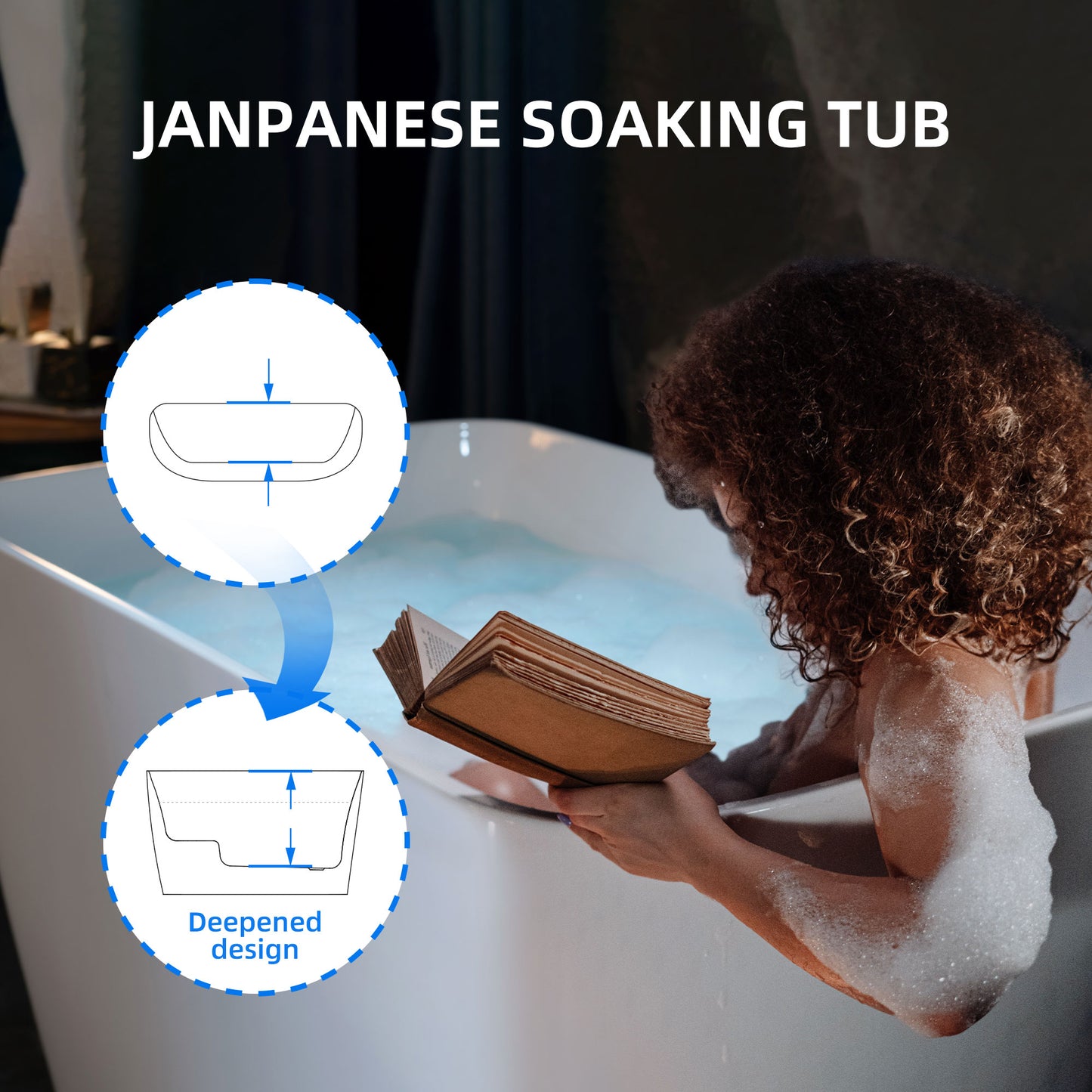 Hezi 48" Freestanding Whirlpool Bathtub
