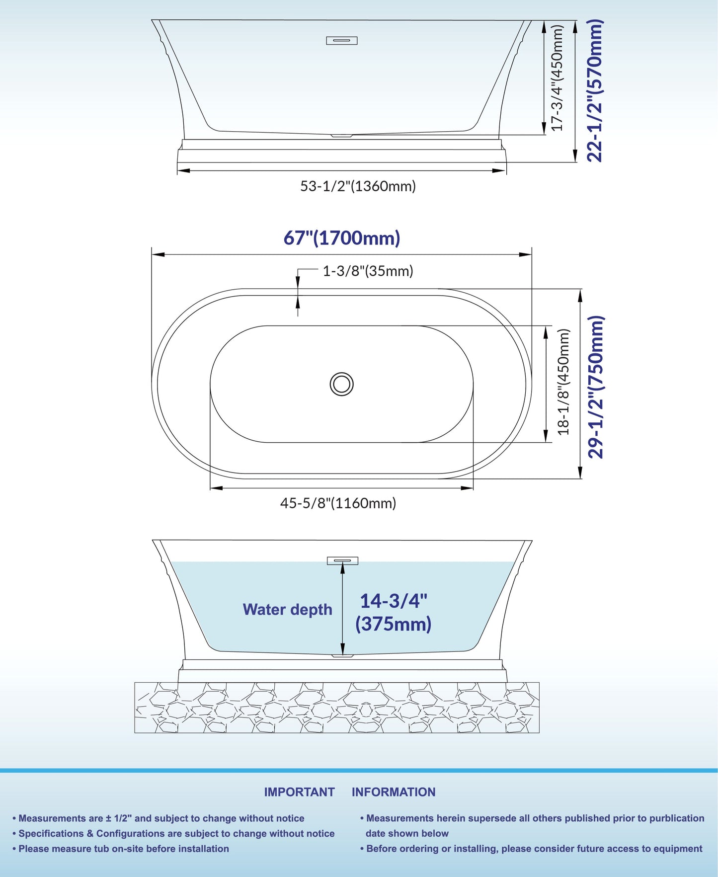 Tuman 67" Freestanding Bathtub