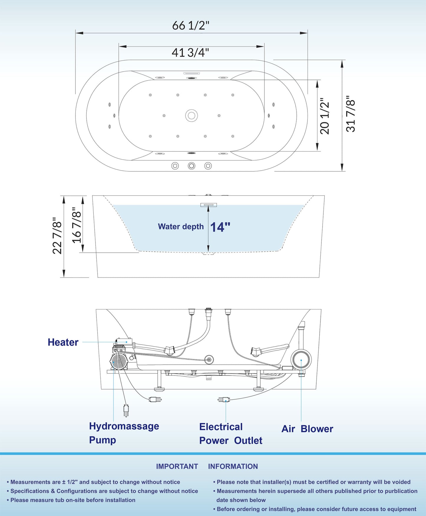 Uzu 67" Freestanding Whirlpool Bathtub