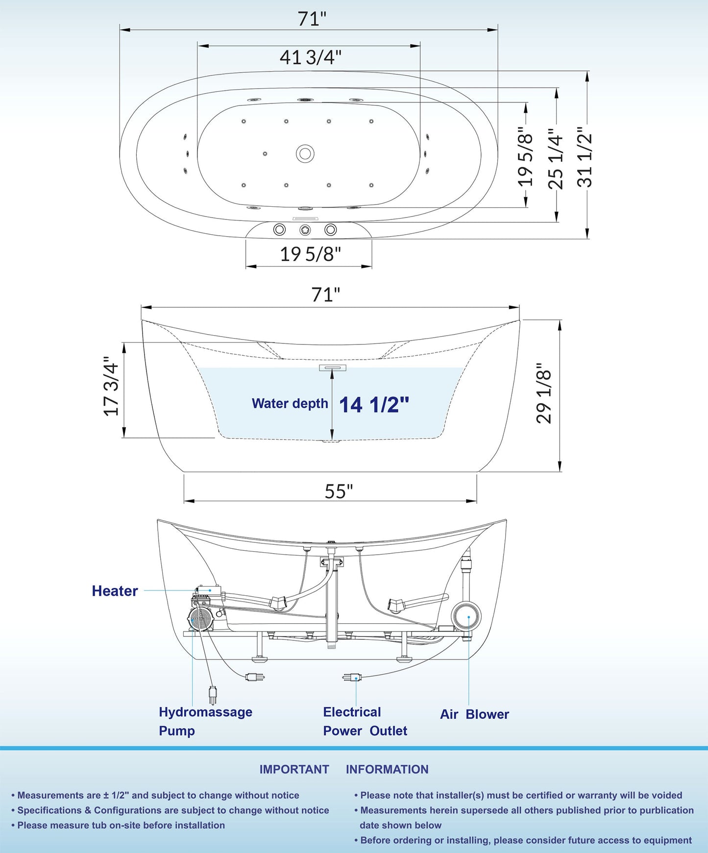 Shio 71" Freestanding Whirlpool Bathtub