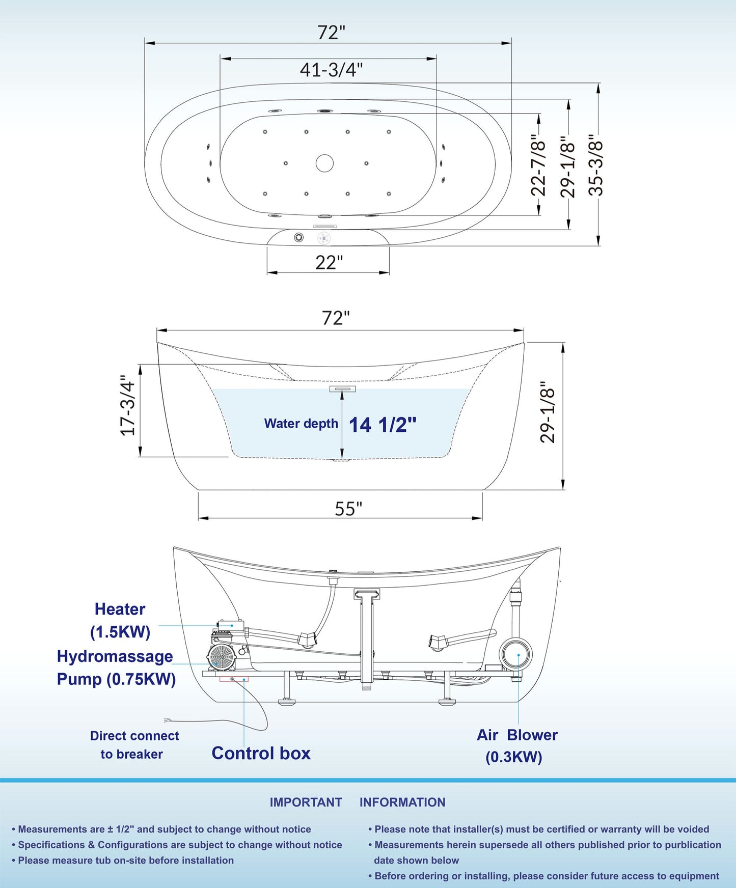 Remolino 72" Freestanding Whirlpool Bathtub