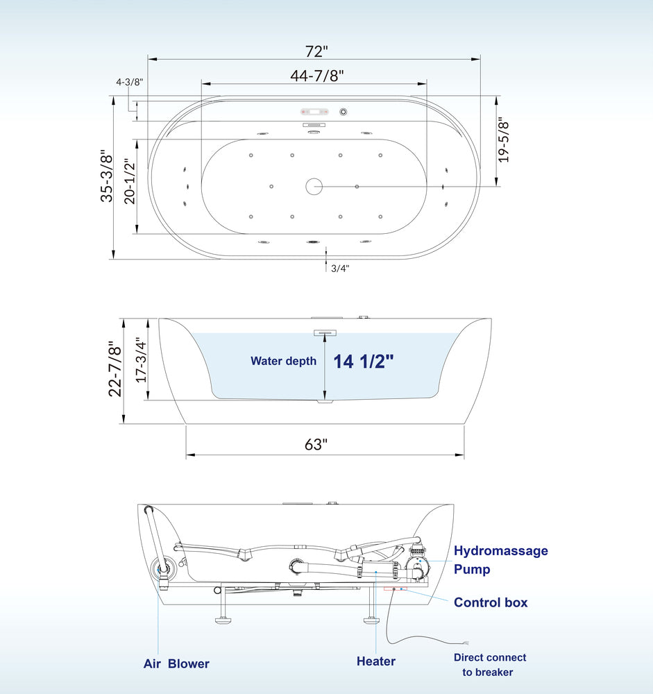 Dori 72" Freestanding Whirlpool Bathtub