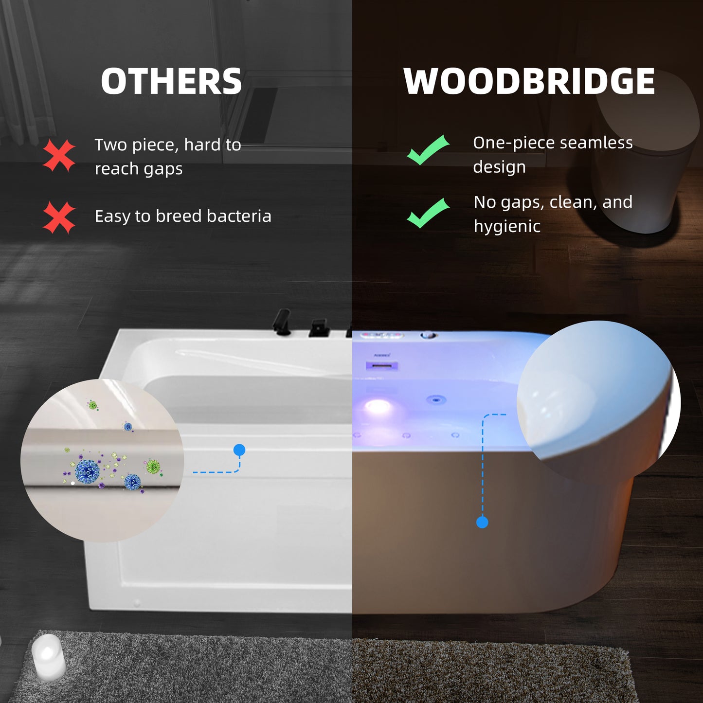 Vodor 72" Freestanding Whirlpool Bathtub