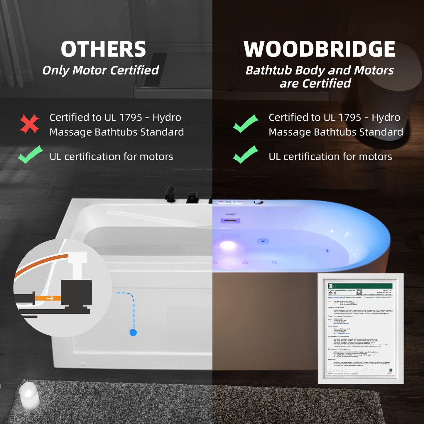 Vodor 72" Freestanding Whirlpool Bathtub