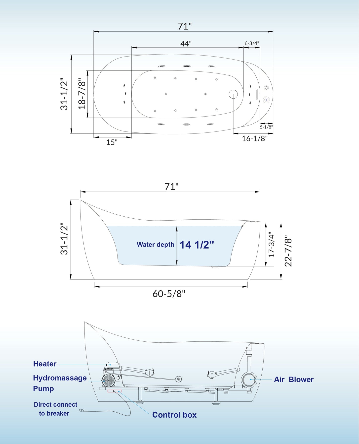 Swan 71" Freestanding Whirlpool Bathtub