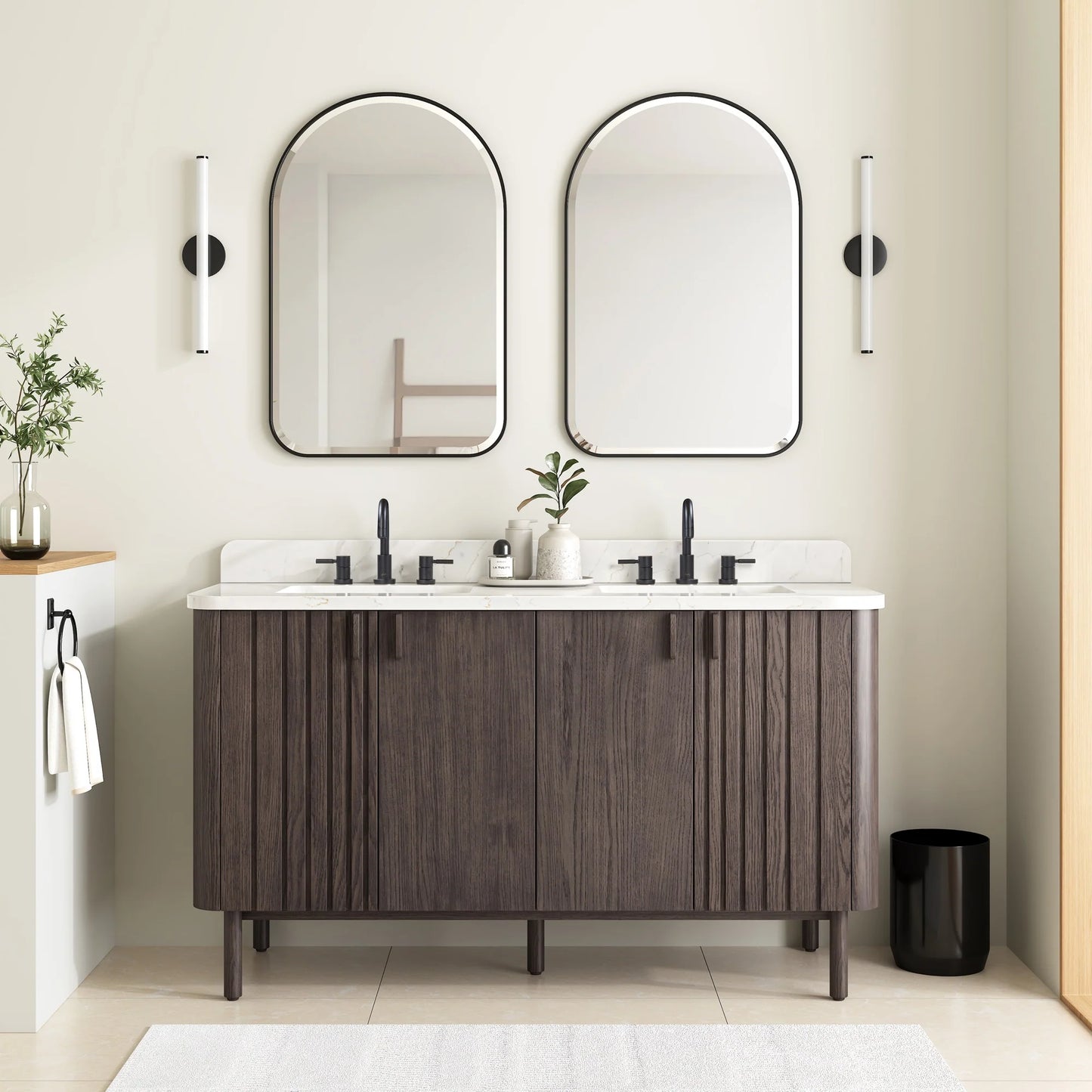 Blakely 60" Freestanding Bathroom Vanity with Calacatta White Quartz Top and Vitreous China Undermount Sinks