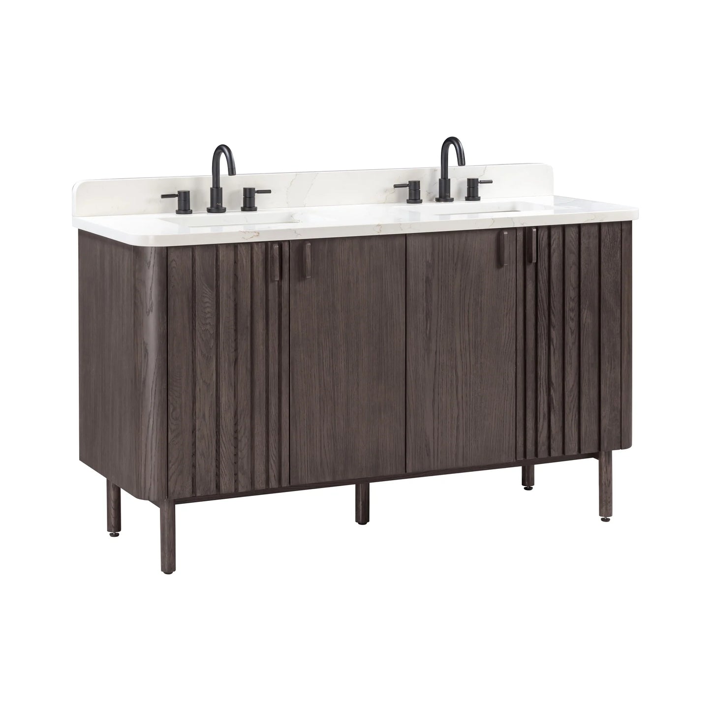 Blakely 60" Freestanding Bathroom Vanity with Calacatta White Quartz Top and Vitreous China Undermount Sinks