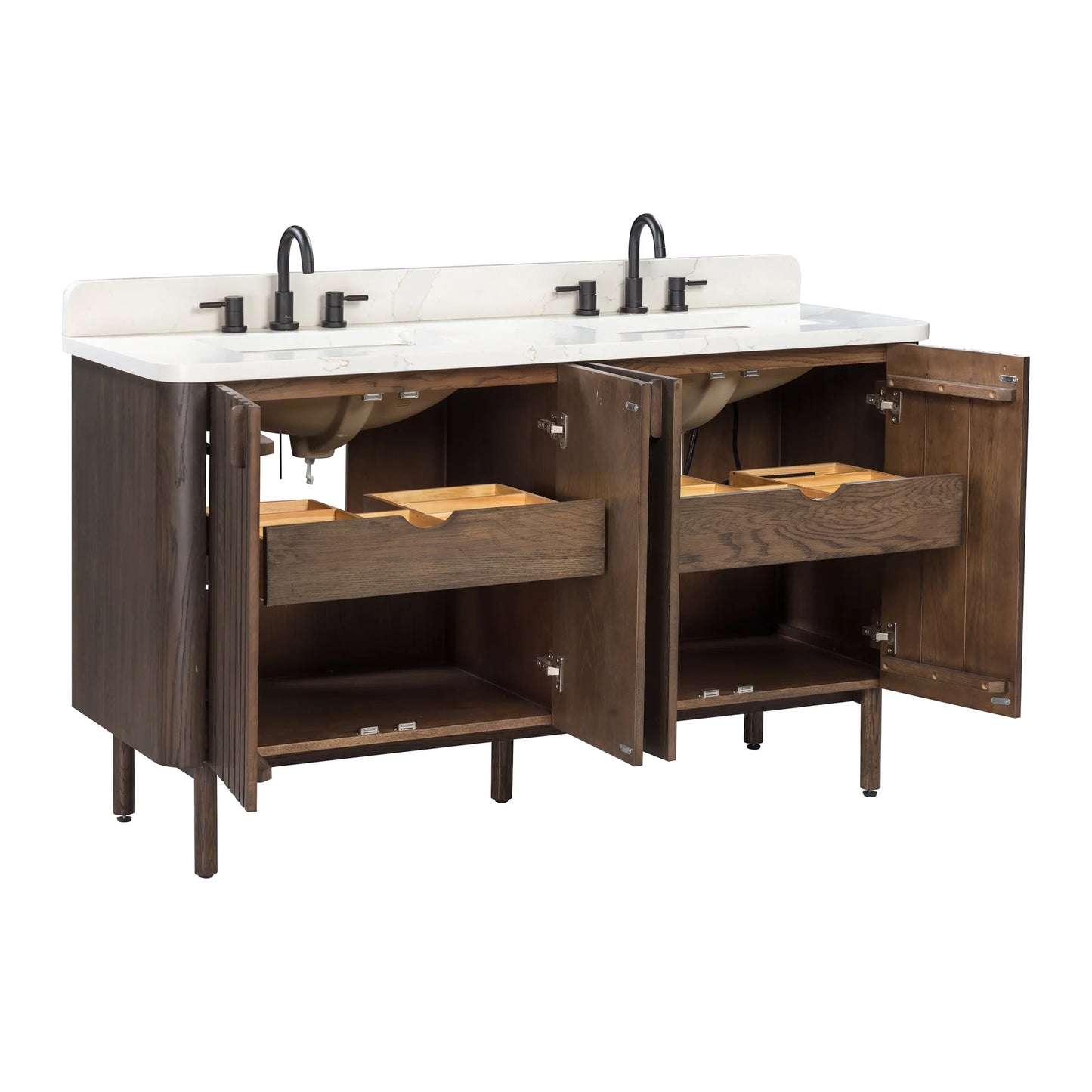 Blakely 60" Freestanding Bathroom Vanity with Calacatta White Quartz Top and Vitreous China Undermount Sinks