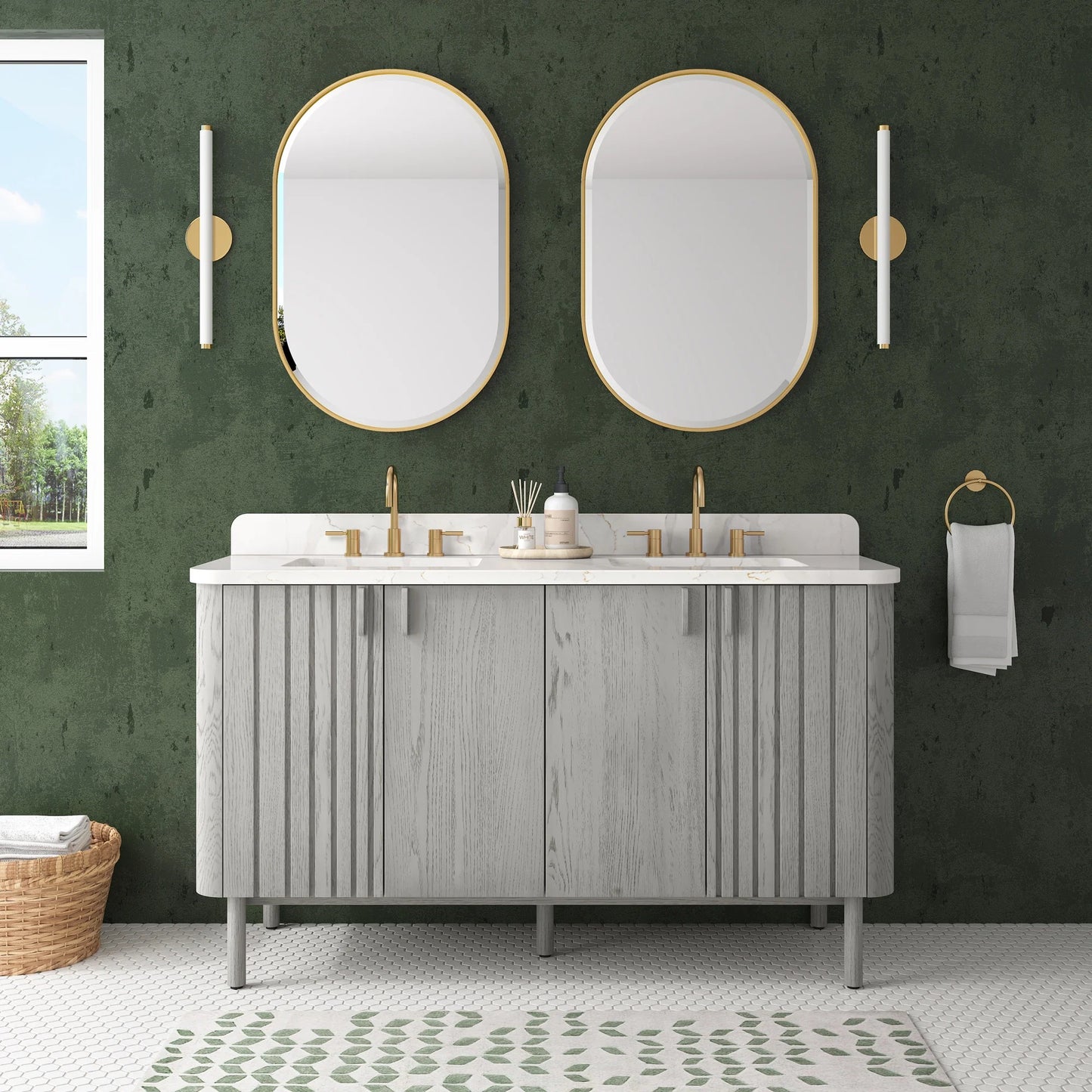 Blakely 60" Freestanding Bathroom Vanity with Calacatta White Quartz Top and Vitreous China Undermount Sinks