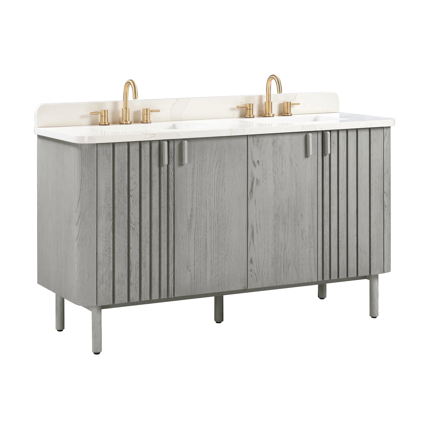 Blakely 60" Freestanding Bathroom Vanity with Calacatta White Quartz Top and Vitreous China Undermount Sinks