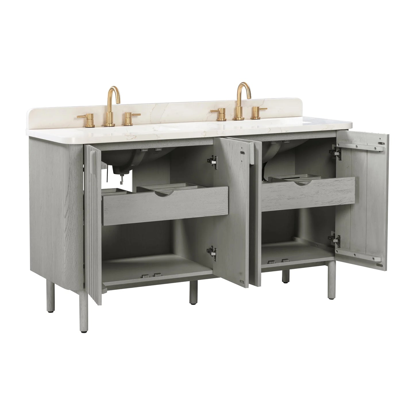 Blakely 60" Freestanding Bathroom Vanity with Calacatta White Quartz Top and Vitreous China Undermount Sinks