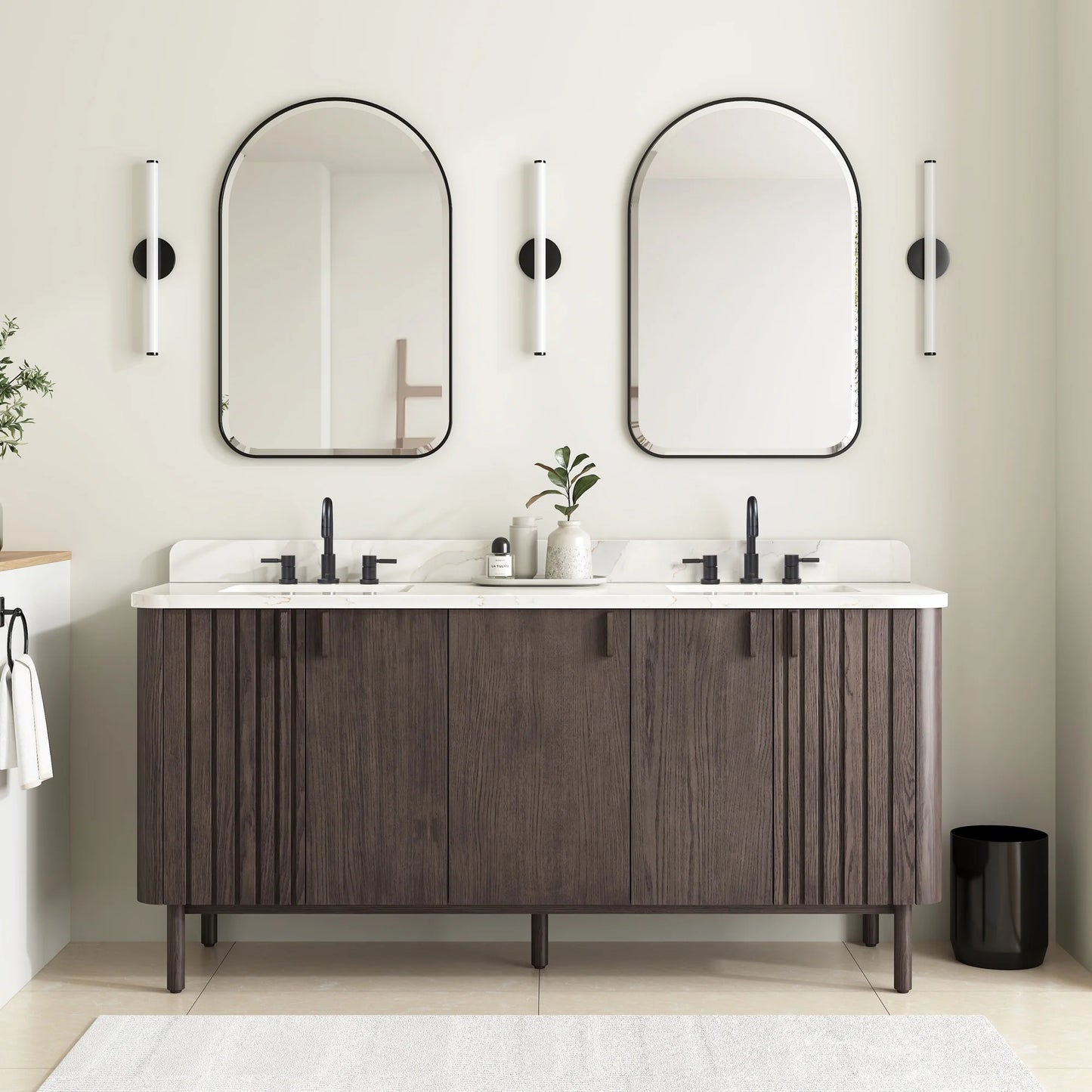 Blakely 72" Freestanding Bathroom Vanity with Calacatta White Quartz Top and Vitreous China Undermount Sinks