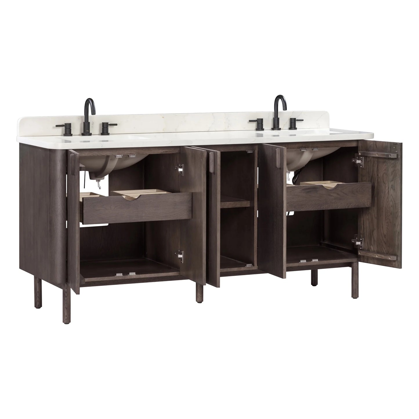 Blakely 72" Freestanding Bathroom Vanity with Calacatta White Quartz Top and Vitreous China Undermount Sinks