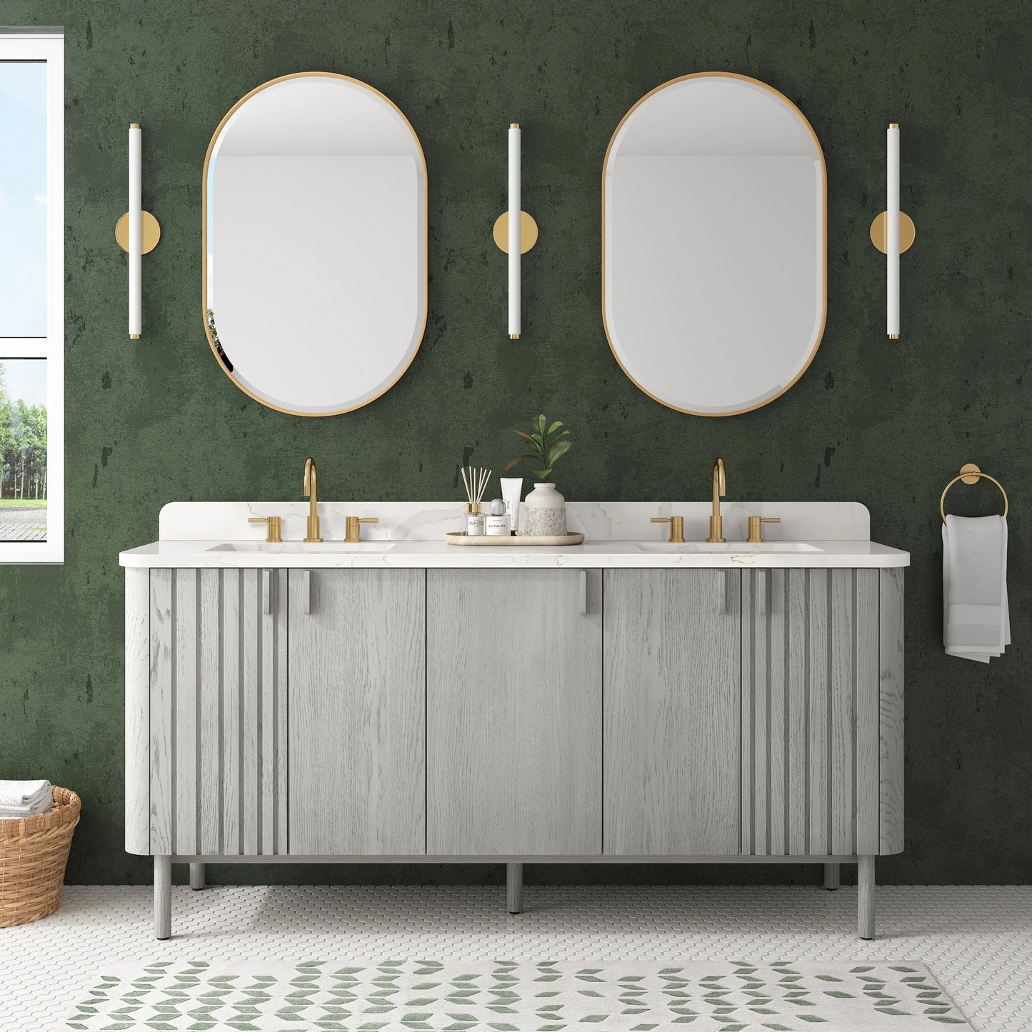Blakely 72" Freestanding Bathroom Vanity with Calacatta White Quartz Top and Vitreous China Undermount Sinks