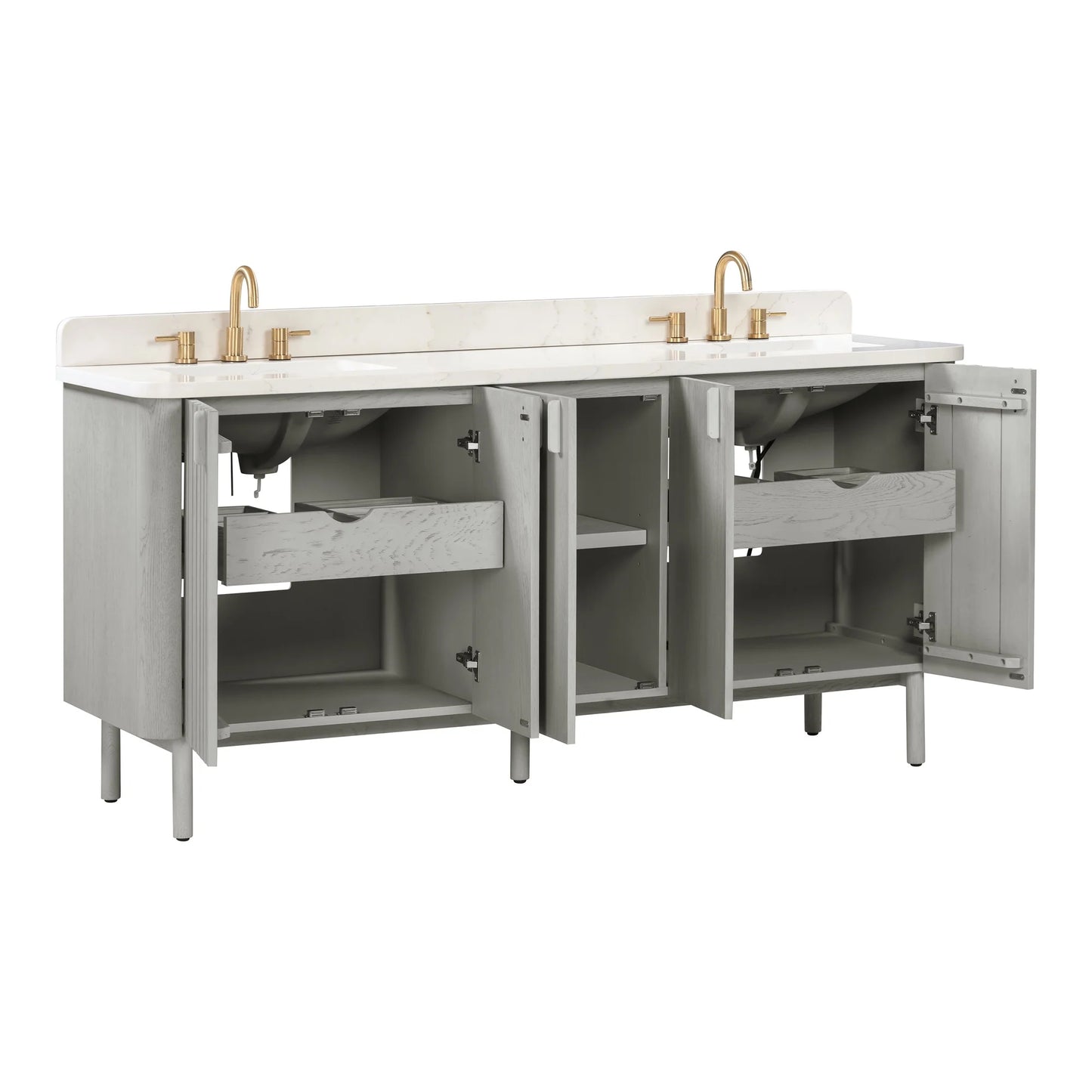 Blakely 72" Freestanding Bathroom Vanity with Calacatta White Quartz Top and Vitreous China Undermount Sinks