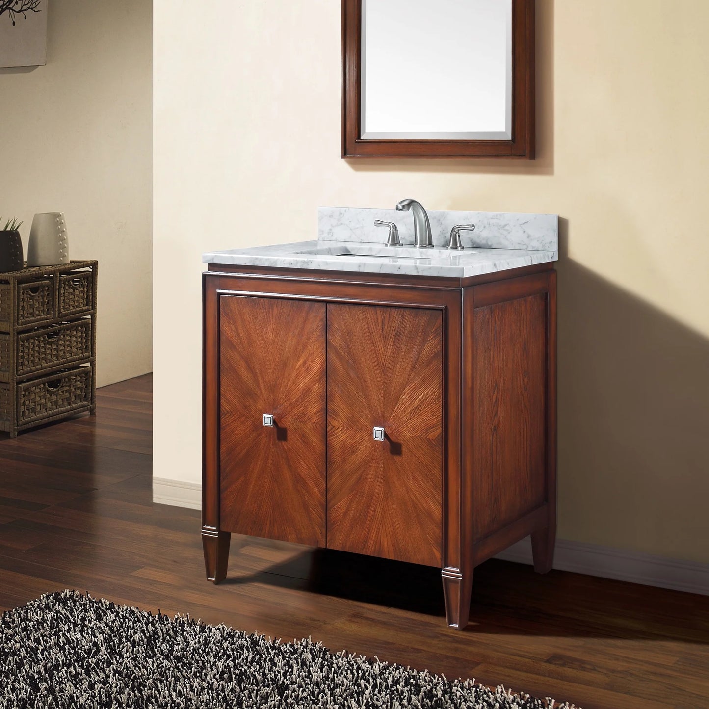 Brentwood 31" Freestanding Bathroom Vanity with Carrara White Natural Marble Top and Vitreous China Undermount Sink