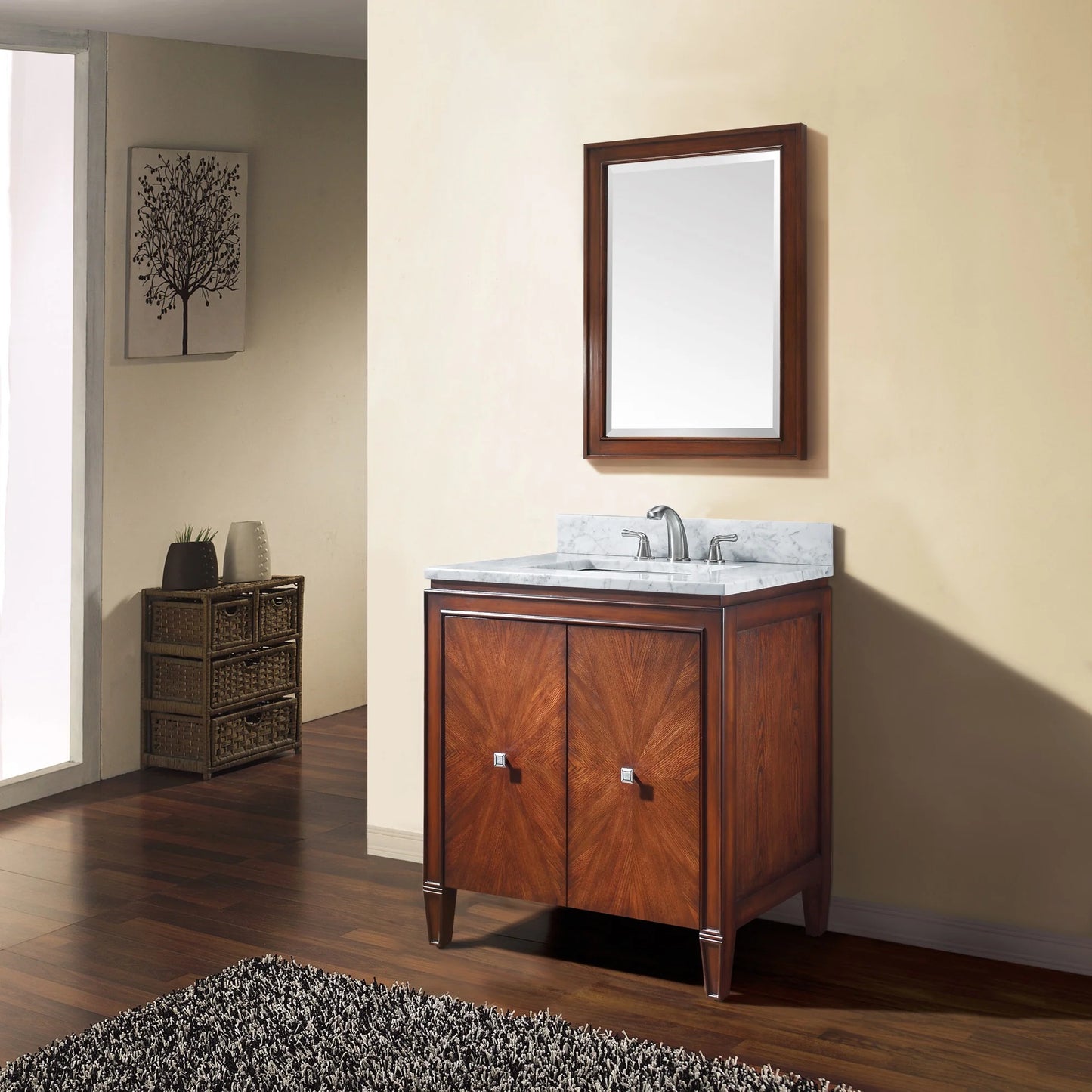 Brentwood 31" Freestanding Bathroom Vanity with Carrara White Natural Marble Top and Vitreous China Undermount Sink