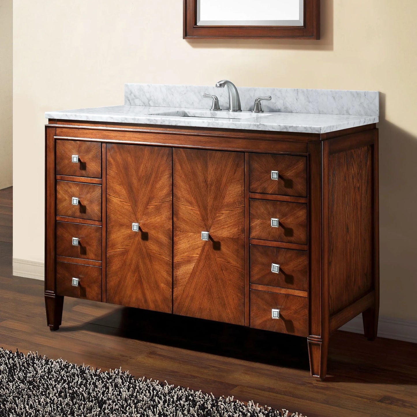 Brentwood 49" Freestanding Bathroom Vanity with Carrara White Natural Marble Top and Vitreous China Undermount Sink