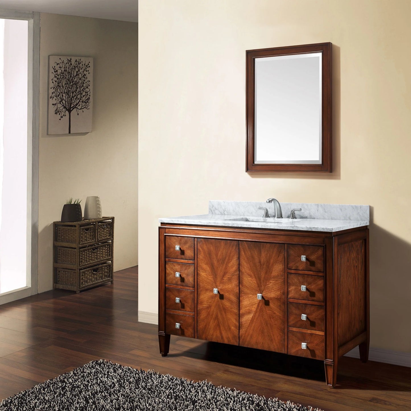 Brentwood 49" Freestanding Bathroom Vanity with Carrara White Natural Marble Top and Vitreous China Undermount Sink