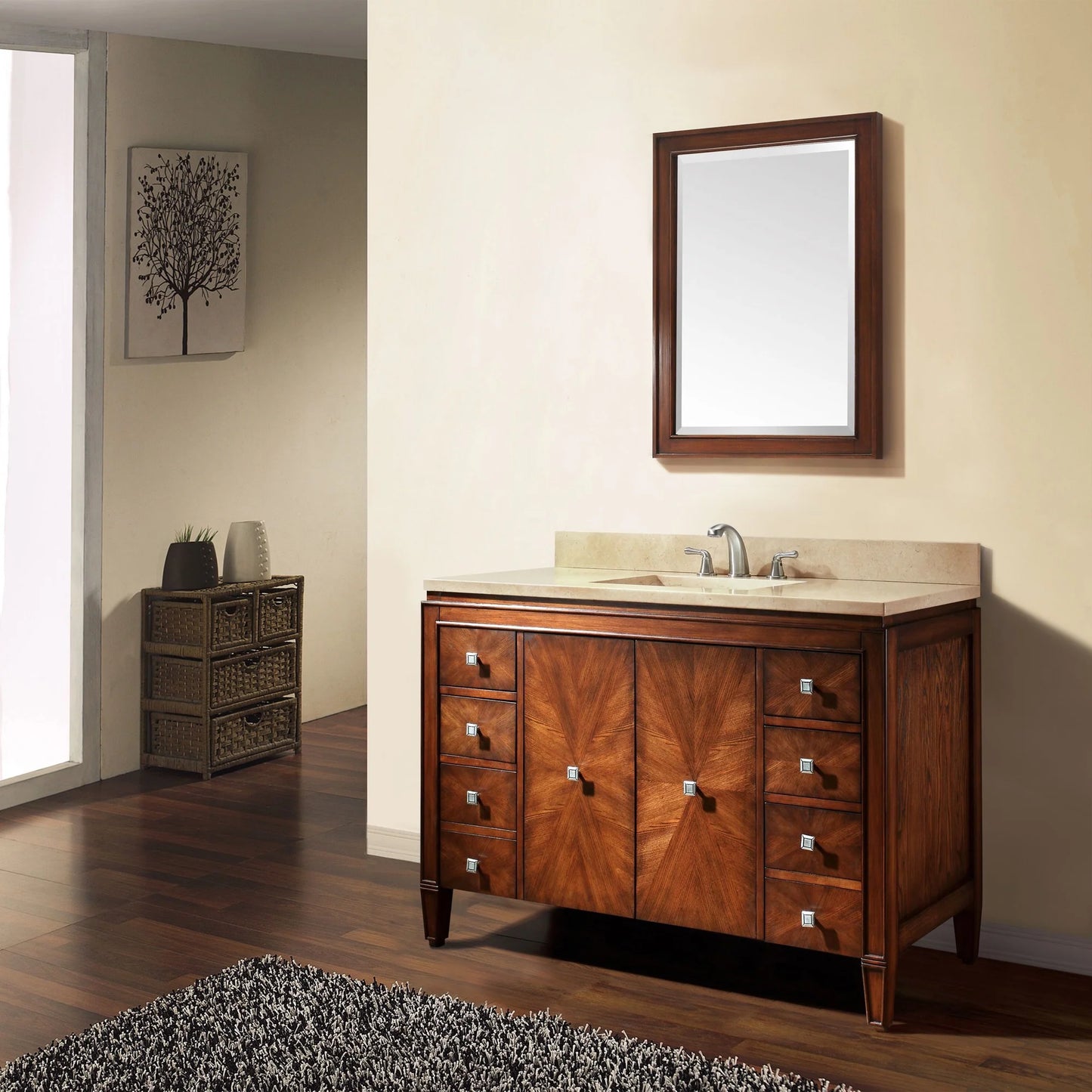 Brentwood 49" Freestanding Bathroom Vanity with Carrara White Natural Marble Top and Vitreous China Undermount Sink