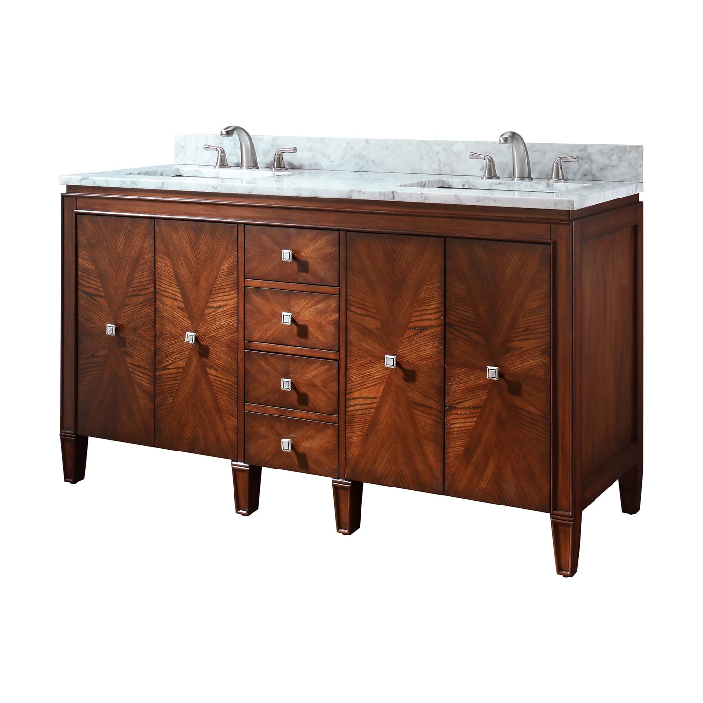 Brentwood 61" Freestanding Bathroom Vanity with Carrara White Natural Marble Top and Vitreous China Undermount Sinks