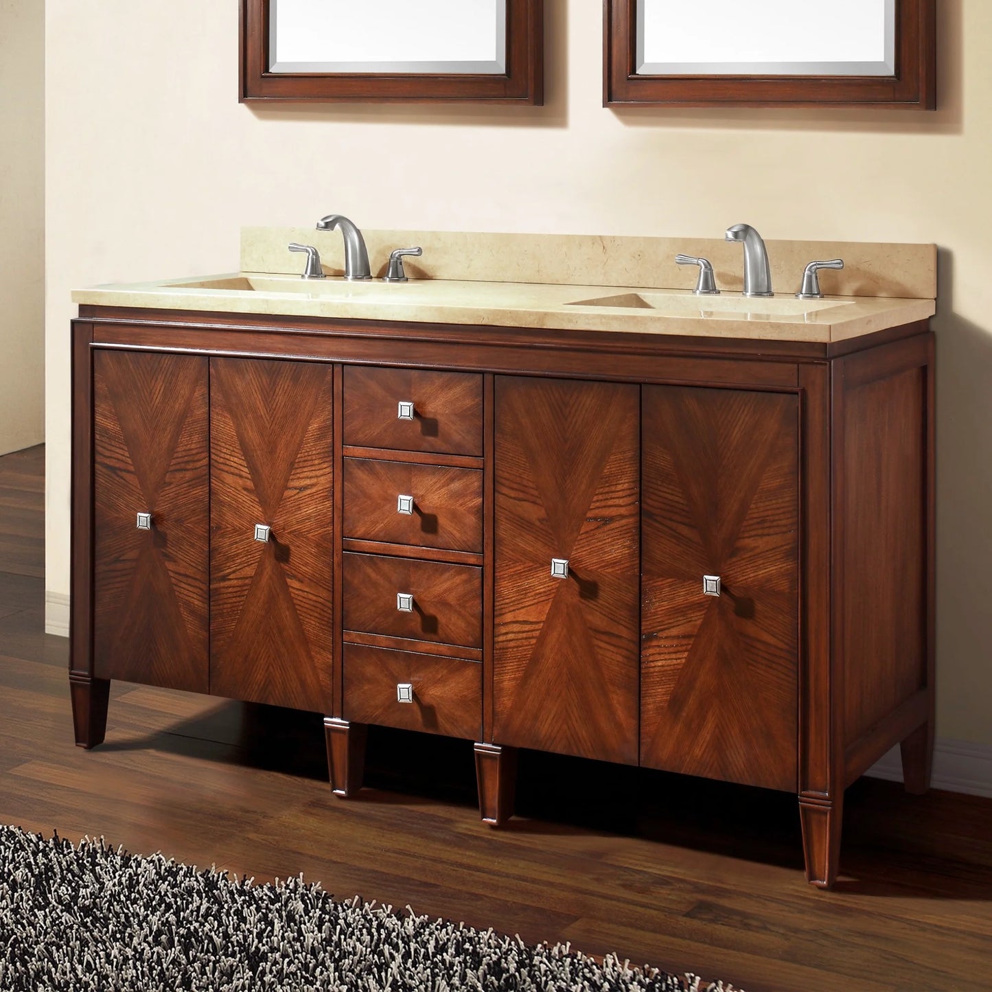 Brentwood 61" Freestanding Bathroom Vanity with Carrara White Natural Marble Top and Vitreous China Undermount Sinks