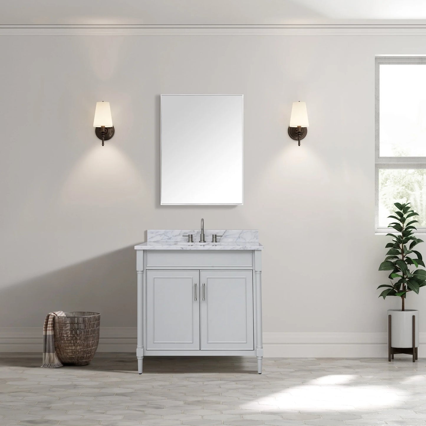 Bristol 36" Freestanding Bathroom Vanity with Stone Top and Vitreous China Undermount Sink