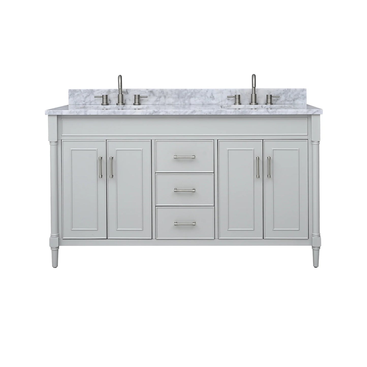 Bristol 60" Freestanding Bathroom Vanity with Stone Top and Vitreous China Undermount Sinks