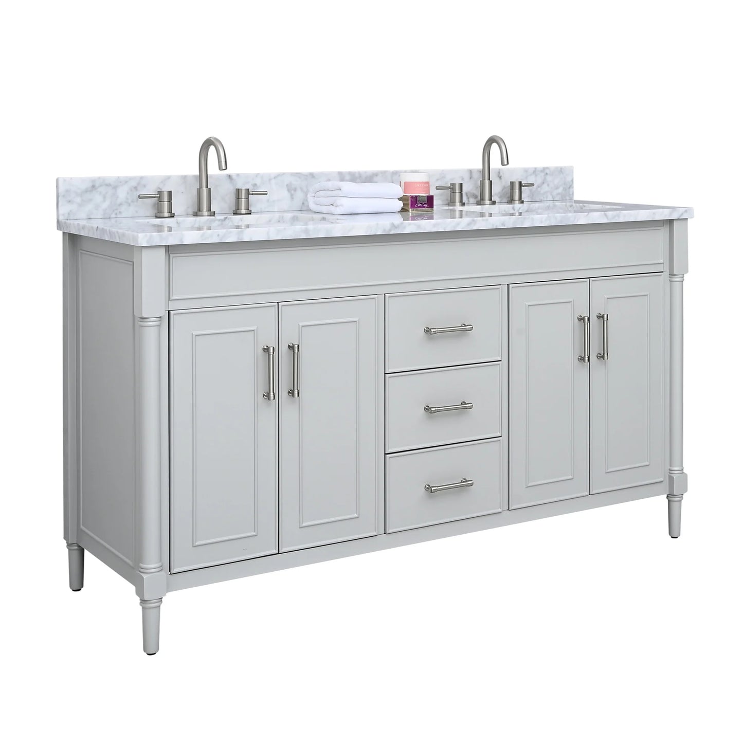 Bristol 60" Freestanding Bathroom Vanity with Stone Top and Vitreous China Undermount Sinks