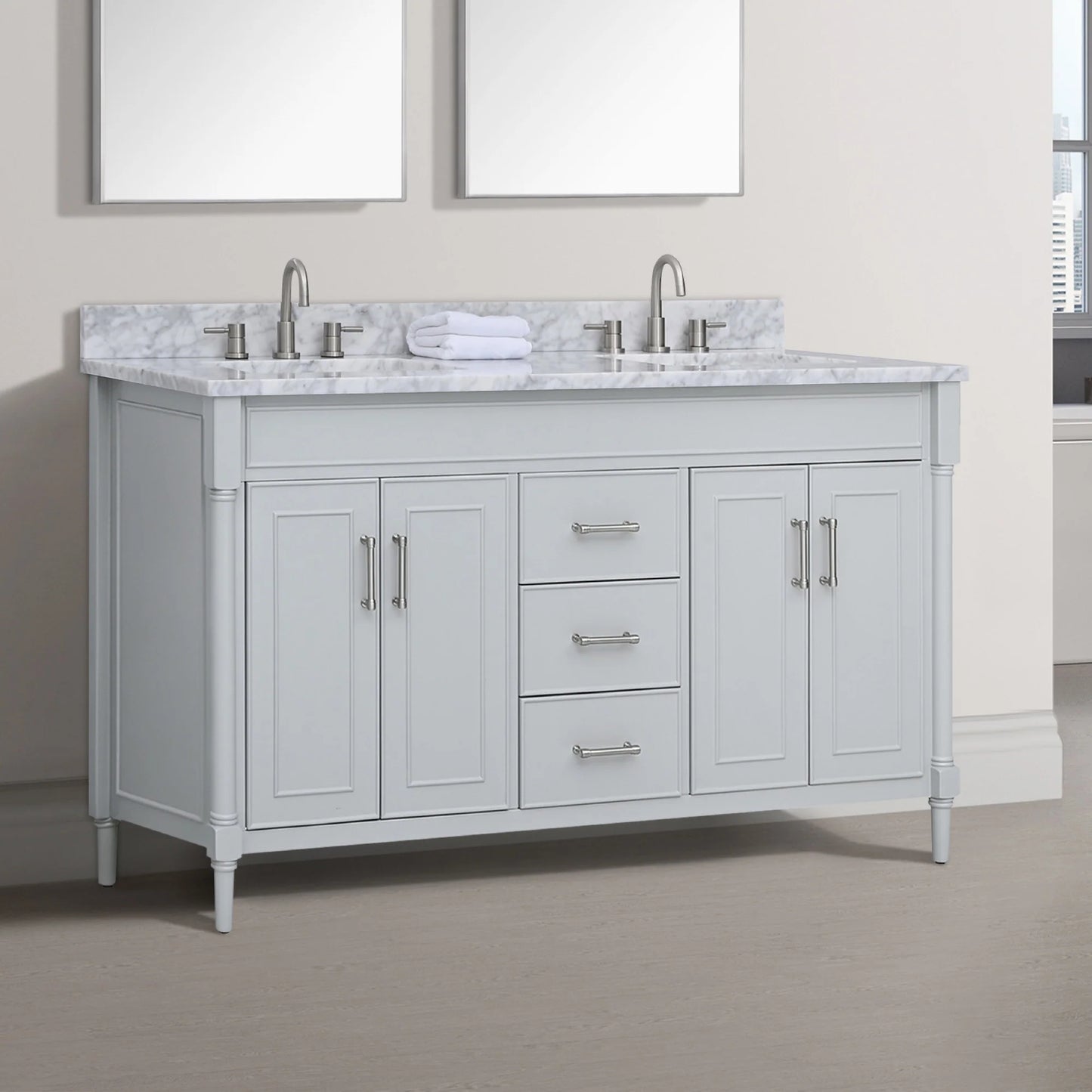 Bristol 60" Freestanding Bathroom Vanity with Stone Top and Vitreous China Undermount Sinks