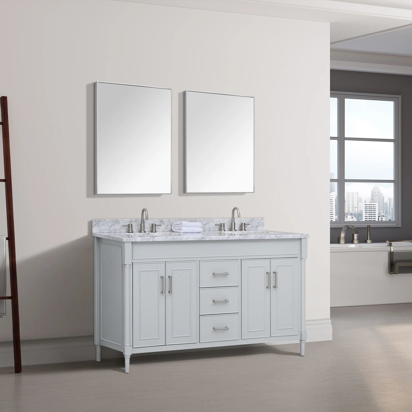 Bristol 60" Freestanding Bathroom Vanity with Stone Top and Vitreous China Undermount Sinks