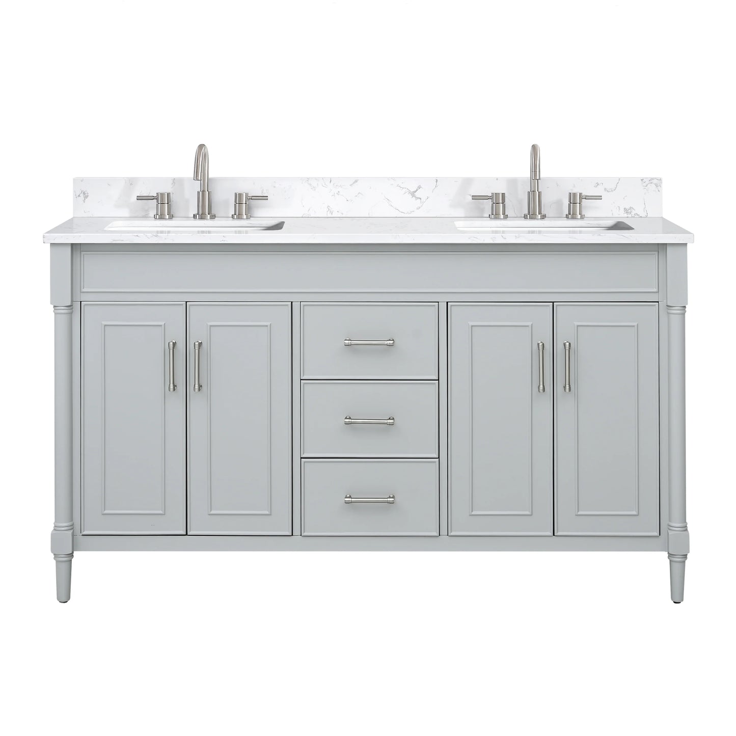Bristol 60" Freestanding Bathroom Vanity with Stone Top and Vitreous China Undermount Sinks