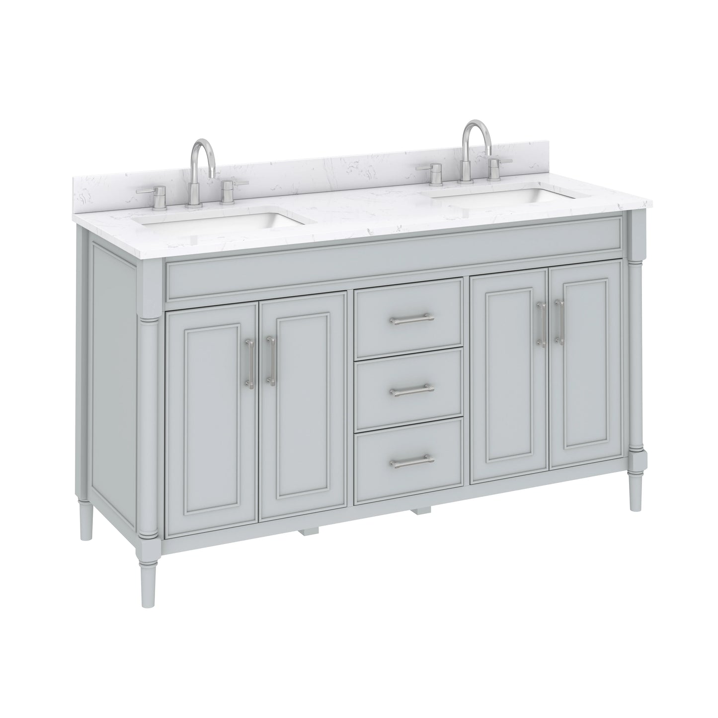 Bristol 60" Freestanding Bathroom Vanity with Stone Top and Vitreous China Undermount Sinks