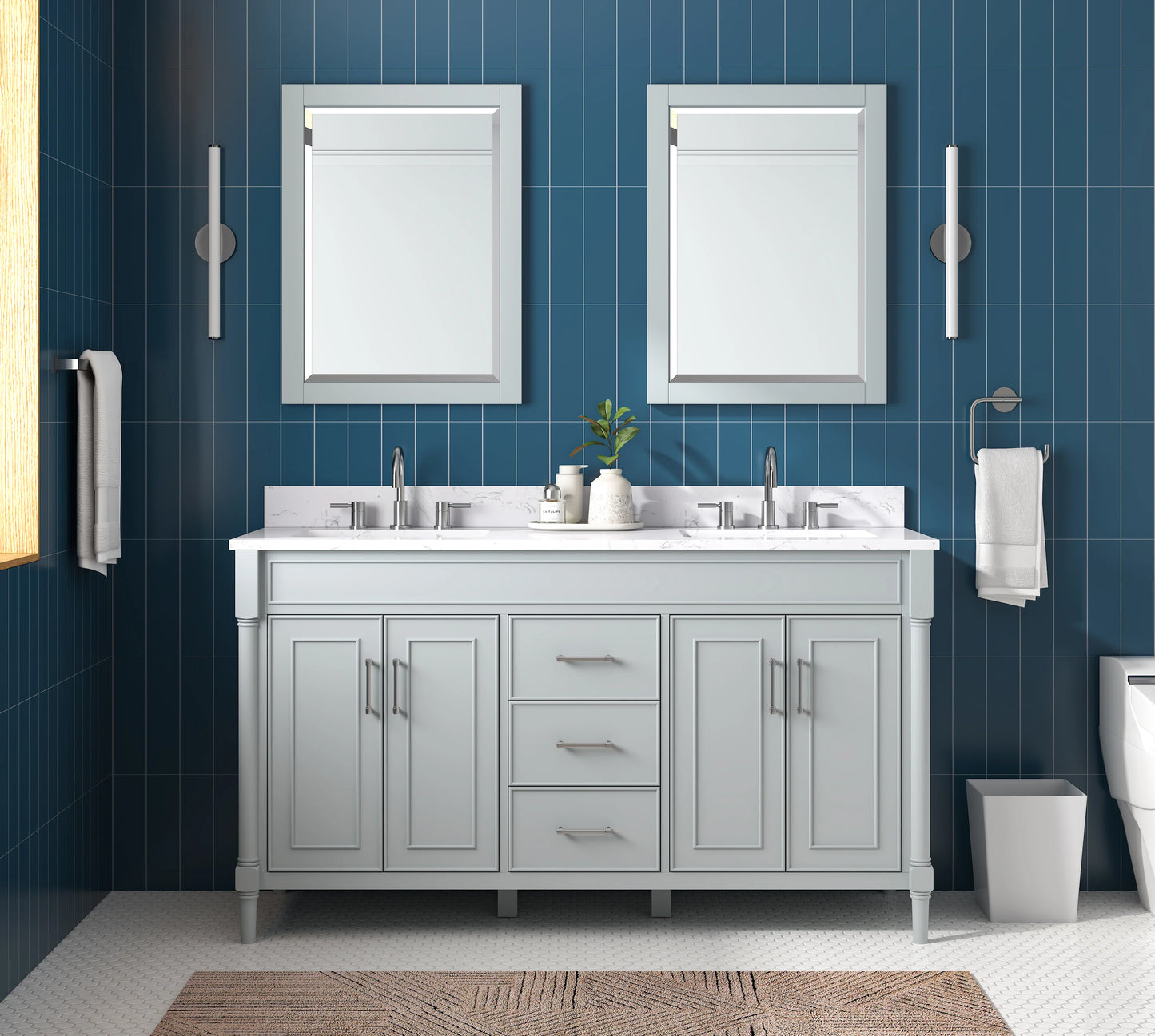 Bristol 60" Freestanding Bathroom Vanity with Stone Top and Vitreous China Undermount Sinks