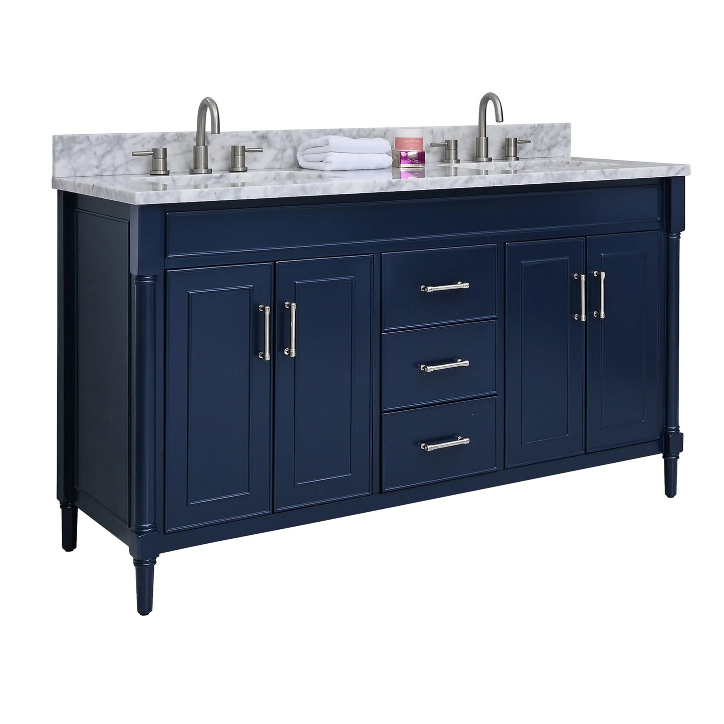 Bristol 60" Freestanding Bathroom Vanity with Stone Top and Vitreous China Undermount Sinks